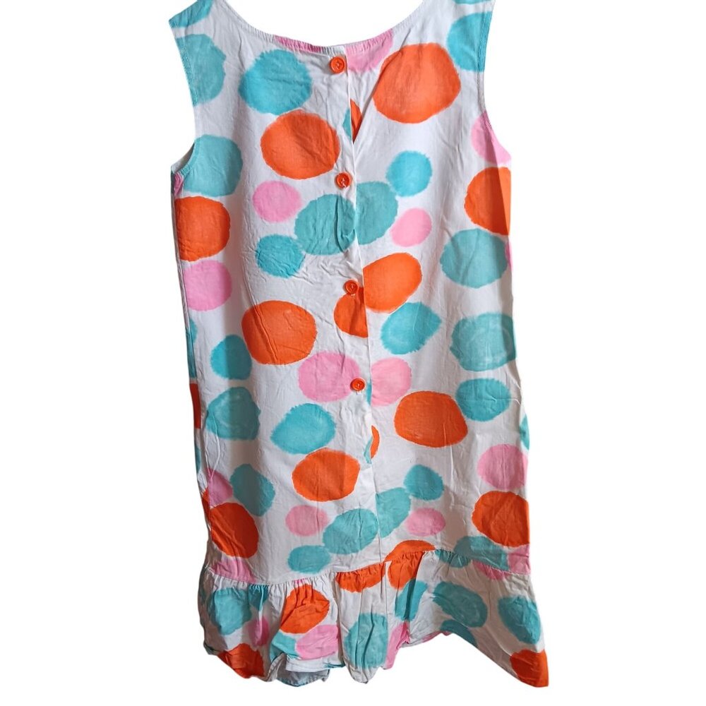 Girs 12 Vintage Dress Polka Dot Sleeveless Cotton 1950's Ruffle Hem Union Made